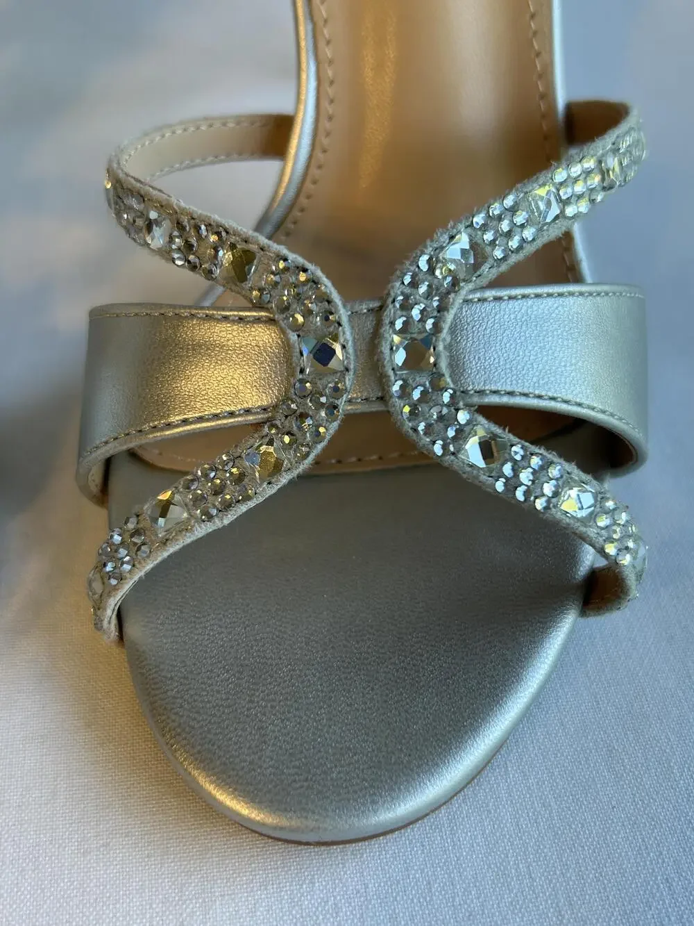 Lauren Lorraine Shoes Womens Size 6 Silver Daisey Crystal Heels Sandals Dress